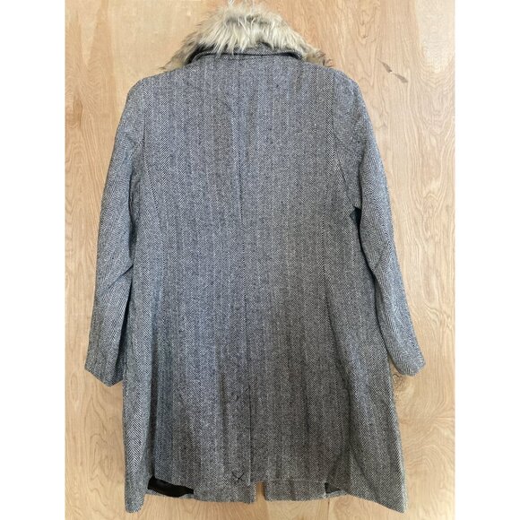 City Chic Sleek Fur Coat Women’s Size S/16 Herringbone Tweed Removable Fur Colla - Picture 3 of 13